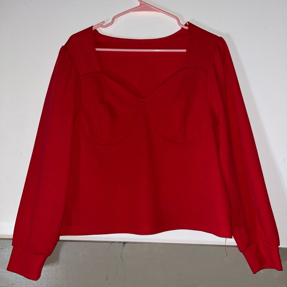 SHEIN Vibrant Red Long Sleeve Tee